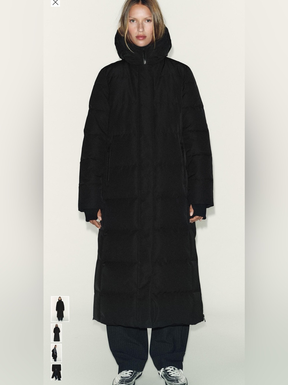 NWT Zara Extra Long Water Repellent Windproof Down Jacket With Hood